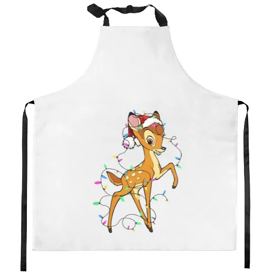 Disney Bambi Christmas Lights Kitchen Aprons, Santa Bambi Shir