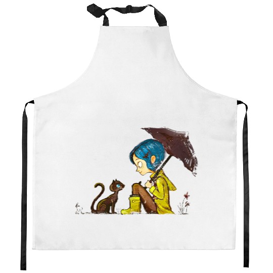 Vintage Coraline Kitchen Aprons, Vintage Coraline Doll Kitchen Aprons, Vintage Disney Halloween Party Kitchen Aprons