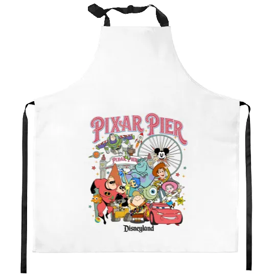 Vintage Pixar Pier Disneyland Kitchen Aprons, Disneyland Pixar Fest 2024 Kitchen Aprons, Meet me at Pixar Pier Disney Pixar Characters