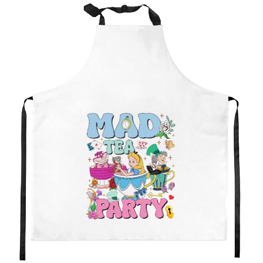 Vintage Mad Tea Party Disneyland Alice in Wonderland Kitchen Aprons, Floral Alice Mad Hatter