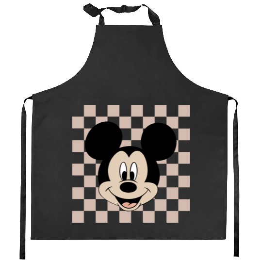Mickey Checkered  Kitchen Aprons, Vintage Mickey Mouse Kitchen Aprons, Disney Family Trip Kitchen Aprons