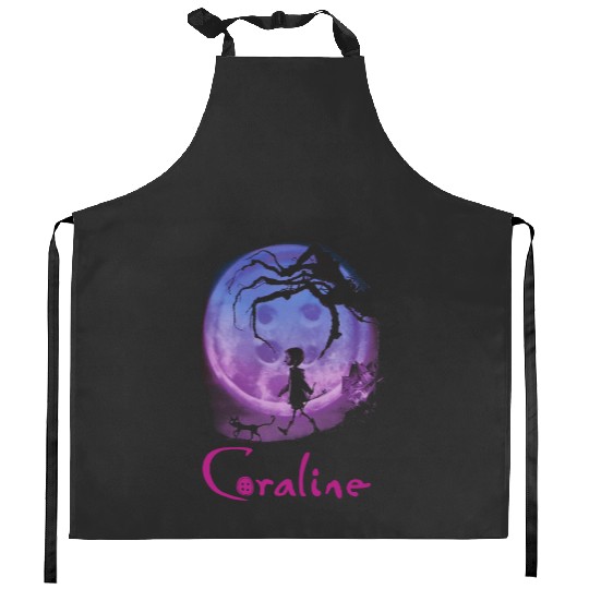 Coraline Kitchen Aprons, Vintage Disney Halloween Party Kitchen Aprons, Coraline Doll Kitchen Aprons
