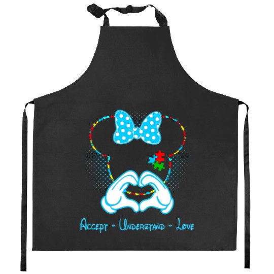 Accept Understand Love Autism Minnie Mouse Kitchen Aprons, Disney Autism Mom Kitchen Aprons