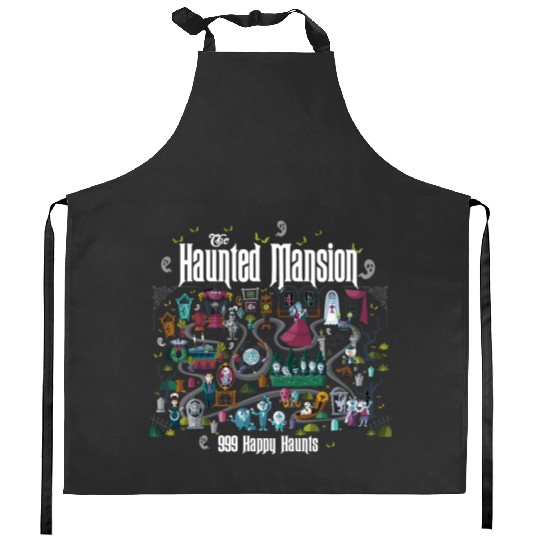 Retro The Haunted Mansion Map Kitchen Aprons, Vintage Disney Halloween Kitchen Aprons