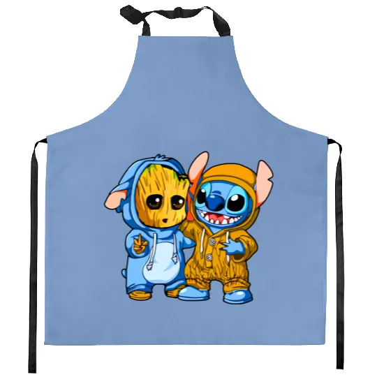 Stitch And Groot Kitchen Aprons, Disney Kitchen Aprons, Movie Kitchen Aprons, Friend Kitchen Aprons