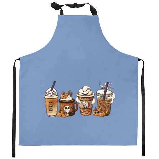 Disney The Nightmare Before Christmas Coffee Cup Kitchen Aprons, Jack Skellington Sally Pumpkin Latte Coffee
