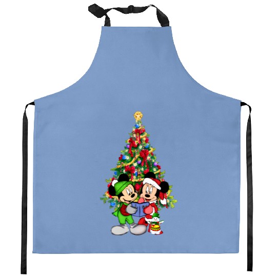 Minnie Mouse And Mickey Christmas Tree Kitchen Aprons, Disney Christmas