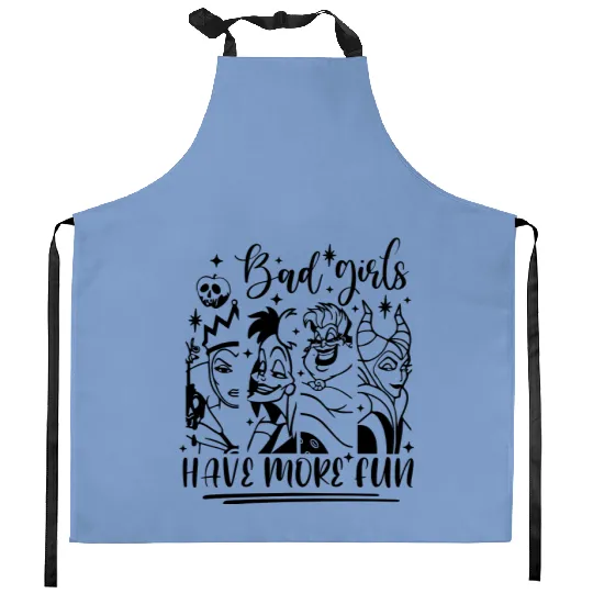 Bad Girls Have More Fun - Disney Villian Graphic Kitchen Aprons, Ursula Maleficent Evil Queen, Disney Kitchen Aprons, Halloween Tees, Disney Tees.