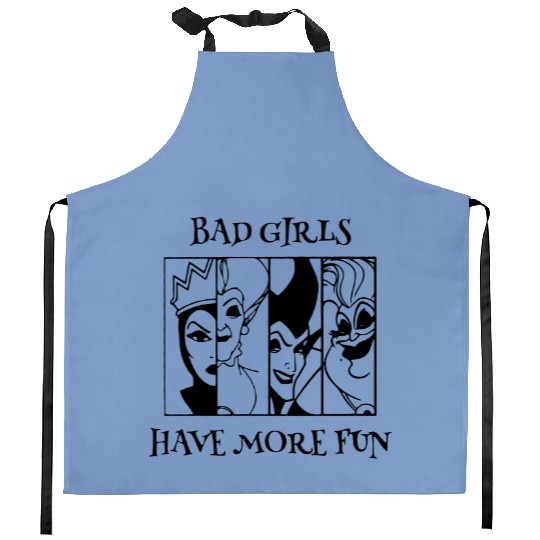 Bad Girls Have More Fun - Disney Villian Graphic Kitchen Aprons, Ursula Maleficent Evil Queen, Disney Kitchen Aprons, Halloween Tees, Disney Tees.