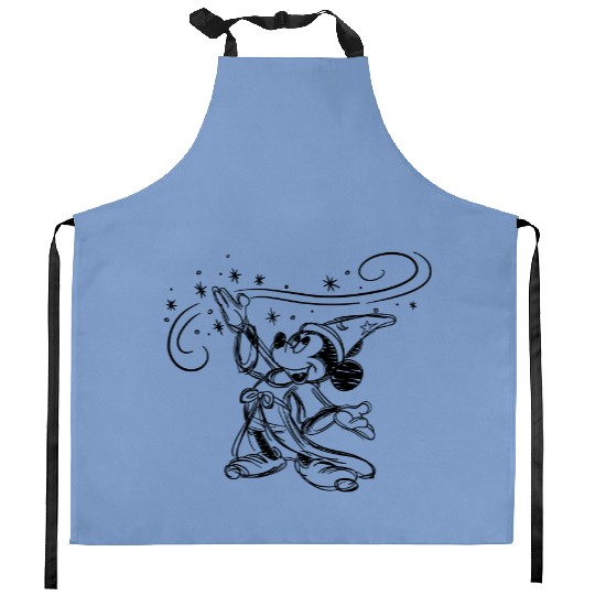 Sketched Sorcerer Mickey Kitchen Aprons, Matching Disney Kitchen Aprons, Classic Mickey Kitchen Aprons