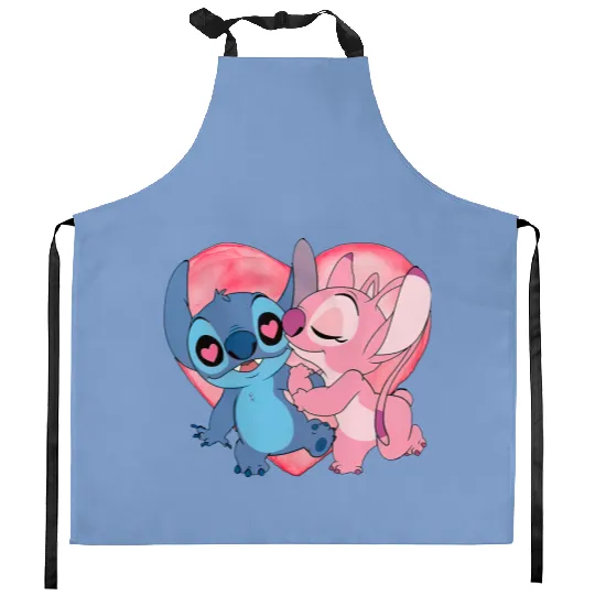 Disney Stitch And Angel Valentine's Day Kitchen Aprons, Lilo and Stitch Valentine Couple Kitchen Aprons