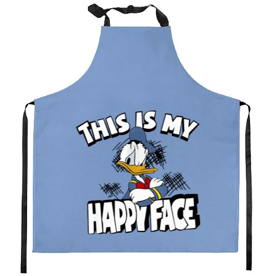 Donald Duck This Is My Happy Face Kitchen Aprons, Retro Disneyland Donal Duck Kitchen Aprons, Disneyland  Disney Trip Kitchen Aprons