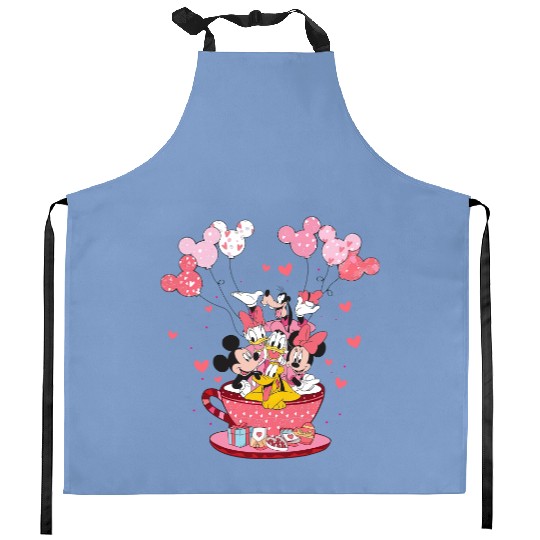 Mickey and Friends Valentine Kitchen Aprons, Disneyland Valentine Kitchen Aprons, Valentine Balloons Kitchen Aprons, Disney Teacup Kitchen Aprons