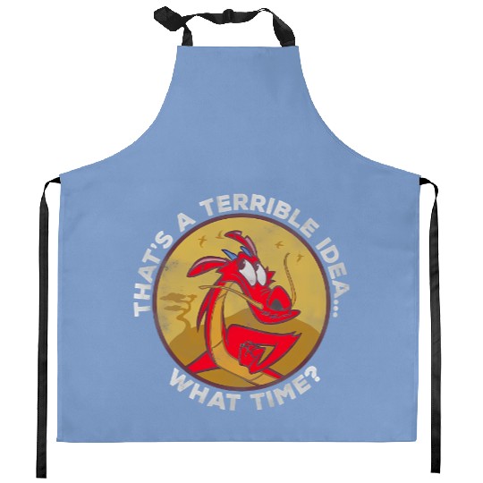 Disney Mulan Mushu That's A Terrible Idea What Time Retro Kitchen Aprons, Magic Kingdom Unisex Kitchen Aprons Family Birthday Gift