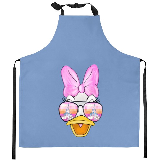 Daisy Duck Watercolor Castle Aviator Kitchen Aprons| Disney Kitchen Aprons