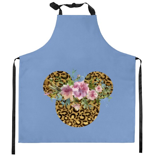 minnie leopard flower Kitchen Aprons, disney Kitchen Aprons, leopard disney Kitchen Aprons