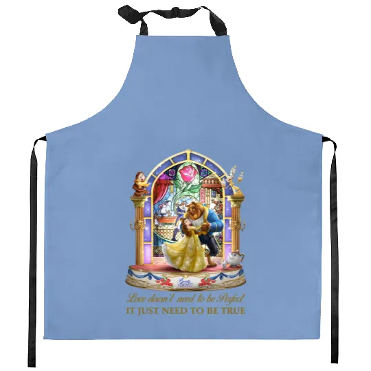 Disney Beauty and The Beast Stained Glass Rose Kitchen Aprons, Belle Princess Kitchen Aprons
