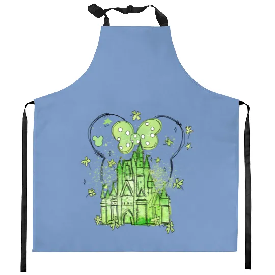 Disneyland St Patricks Day Kitchen Aprons, Clover Disney Castle Minnie Mouse Kitchen Aprons