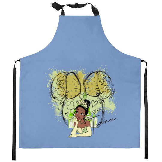 Tiana Princess Kitchen Aprons, Watercolor Disney Castle Kitchen Aprons, Disney Princess Kitchen Aprons,