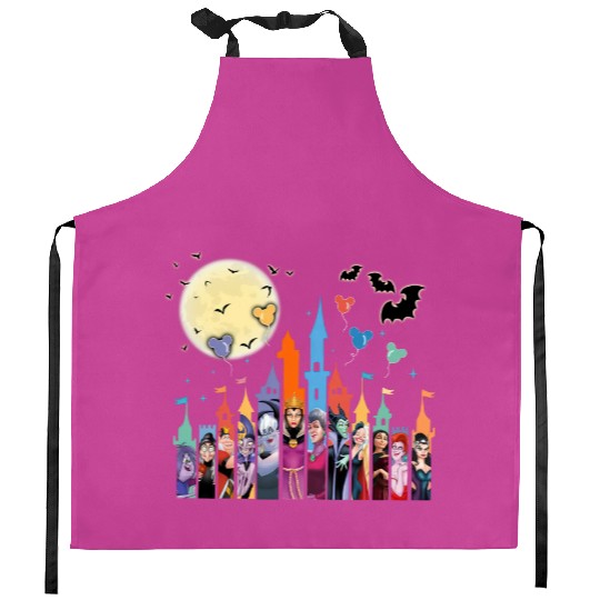 Disney Villains Kitchen Aprons, Maleficent Evil Queen Kitchen Aprons, Disney Castle Balloon Kitchen Aprons