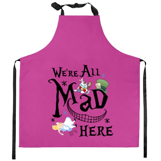 Disney Alice In Wonderland Cheshire Cat We're All Mad Here Retro Kitchen Aprons,