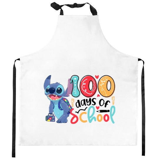 Stitch 100 Days Kitchen Aprons, Disney Stitch 100 Days of School Kitchen Aprons, 100 Days Of School Kitchen Aprons