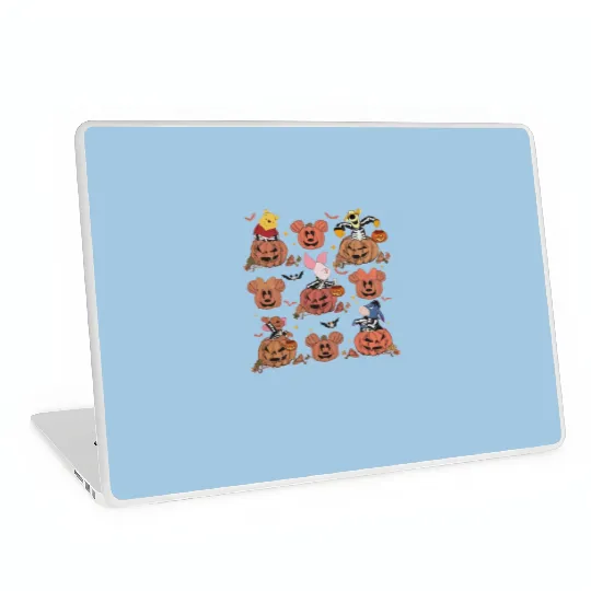 Vintage Disney Pooh Friends Tigger Piglet Eeyore Costume Skeleton In Pumpkin Laptop Skins