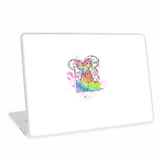 Rainbow Pastel Watercolor Castle Disney Laptop Skins, Minnie Mouse Laptop Skins
