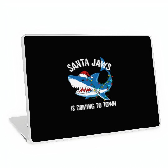 Santa Jaws Is Coming To Town Funny Christmas Shark Laptop Skins