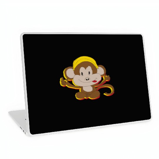 Cute Kids Monkey With Banana Laptop Skins