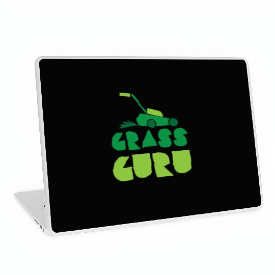 Grass guru with green lawn mower Laptop Skins