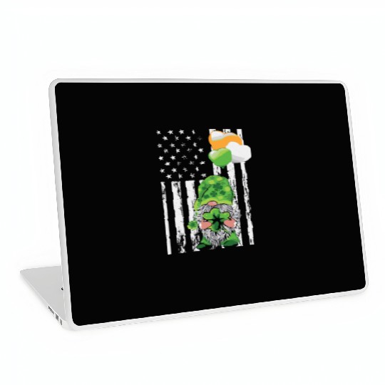 Gnomes Holding Shamrock American Flag Saint Patric Laptop Skins