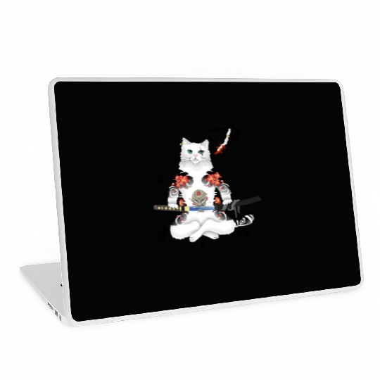 Japanese Samurai Cat Katana Ninja Yakuza Tattoo Laptop Skins