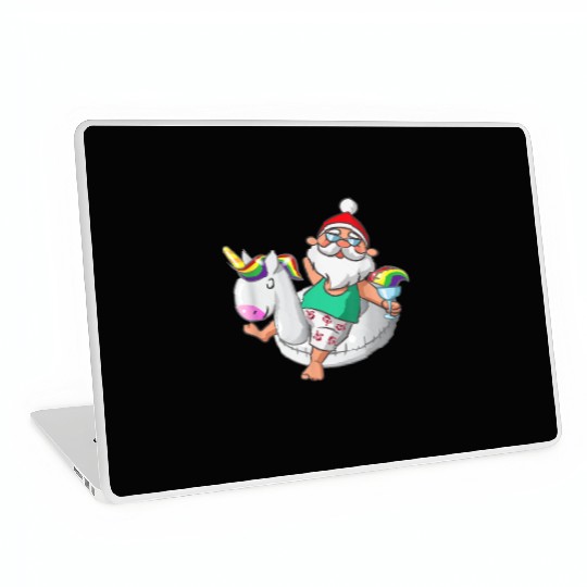 Christmas in July Santa Hawaiian Unicorn Swim Laptop Skins