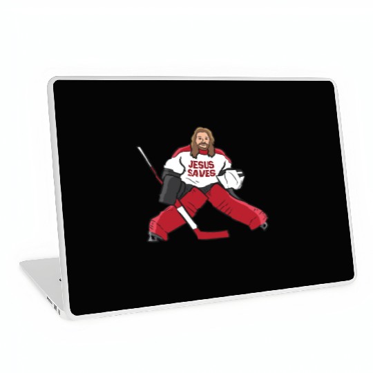 Funny Hockey Jesus Saves Hockey Goalie Laptop Skins