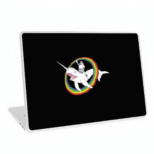 Spaceman riding narwhal through rainbow Laptop Skins