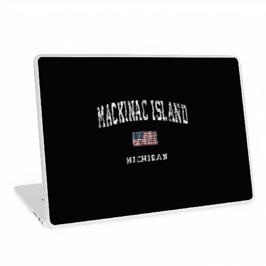 Mackinac Island Michigan MI Vintage American Flag Laptop Skins