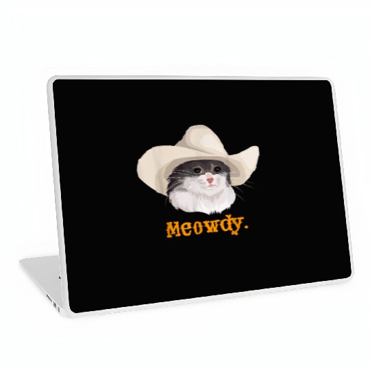 Meowdy Sad Cat Wearing a Cowboy Hat Meme Laptop Skins