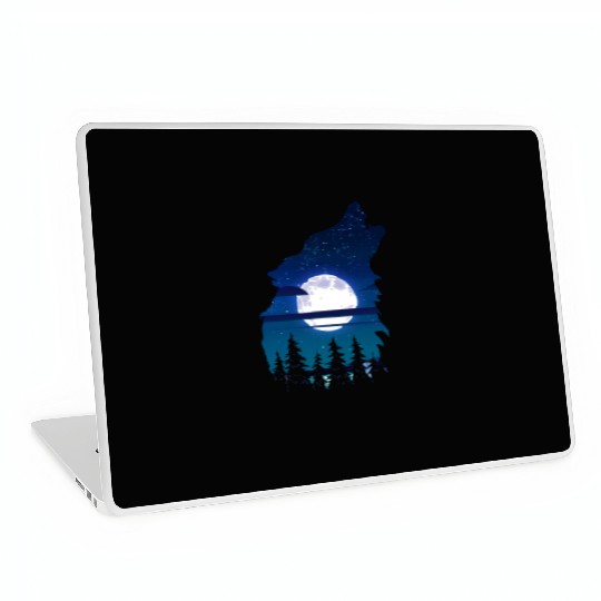 Howling wolf full moon forest howling wild Laptop Skins