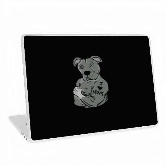 Pitbull Showing tattoo I love Mom Laptop Skins