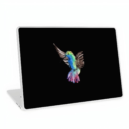 Colorful Watercolor Hummingbird flying pink Laptop Skins