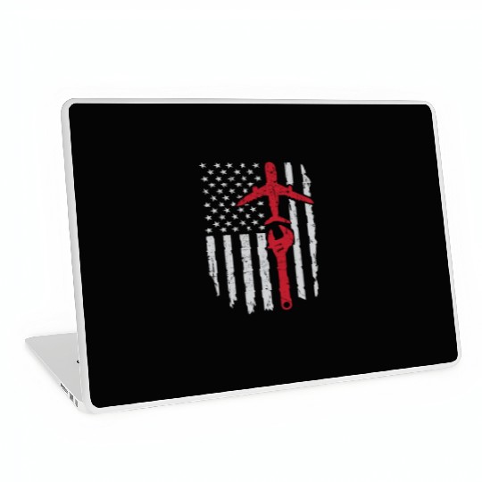 Airplane Mechanic US Flag Aviation Technician Gift Laptop Skins