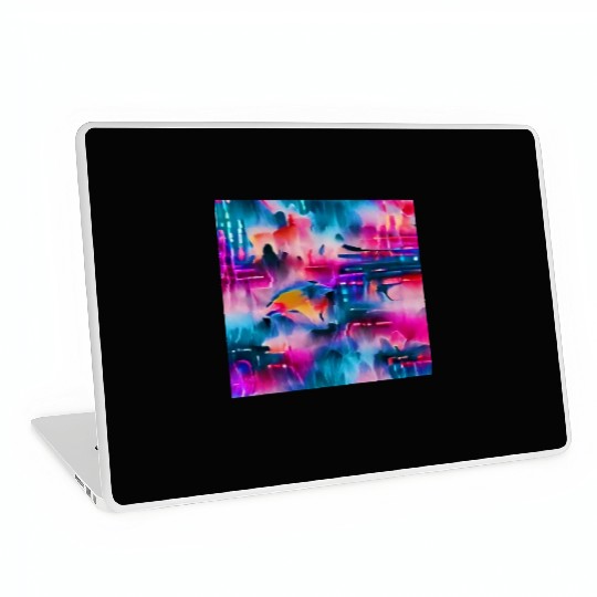 Abstract watercolor pattern in retro neon colors Laptop Skins