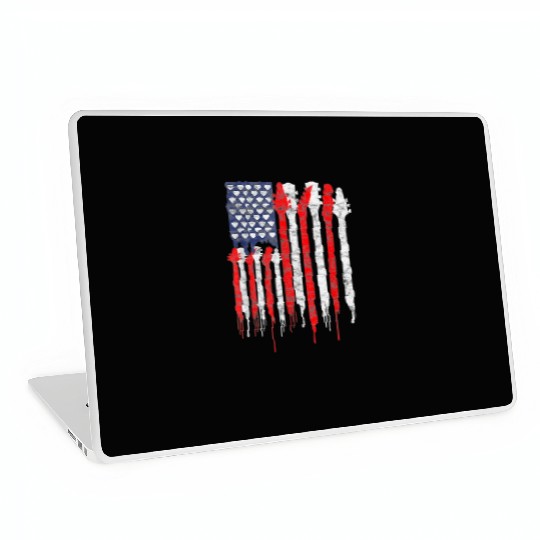 American Flag Guitar Red White Patriotic Music Laptop Skins
