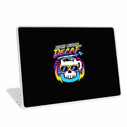 Death Before Decaf (Skull Mug) Retro Neon 80s 90s Laptop Skins