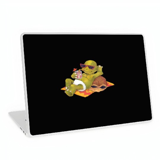 Summer turtle naked on the beach with cocktail Laptop Skins