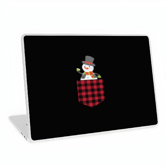 Christmas Cute Snowman In Buffalo Plaid Pocket Laptop Skins