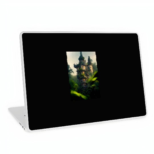 An old abandoned castle in the jungle. Green Laptop Skins