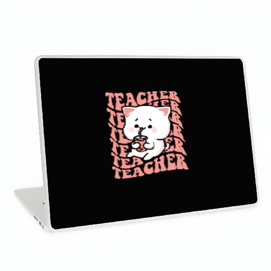 Boba Tea Teacher Cute Kawaii Cat Back To School Laptop Skins