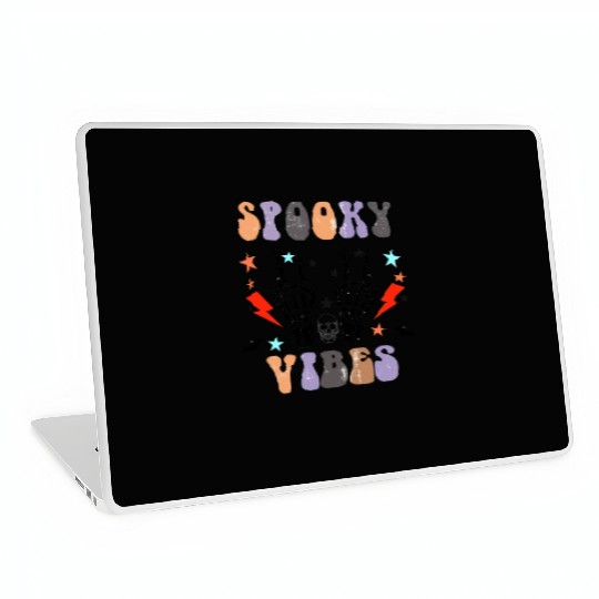 Spooky Vibes Retro Skeleton Hands Gift For Boys Laptop Skins